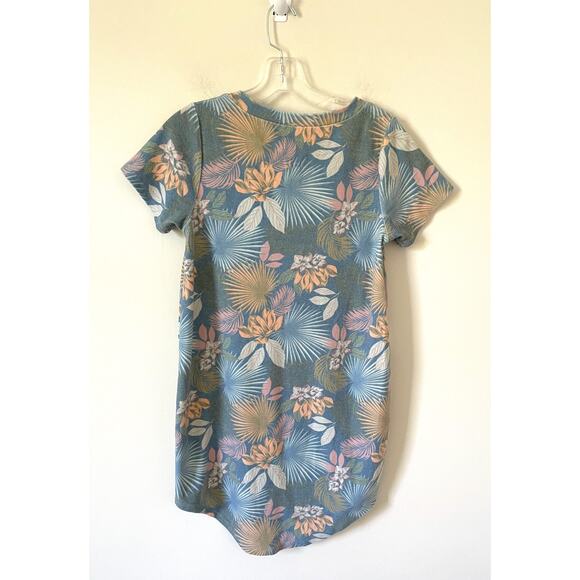 Chasor Floral Beach Terry Cloth V-Neck Mini Dress Blue Green Size Small - Picture 2 of 8